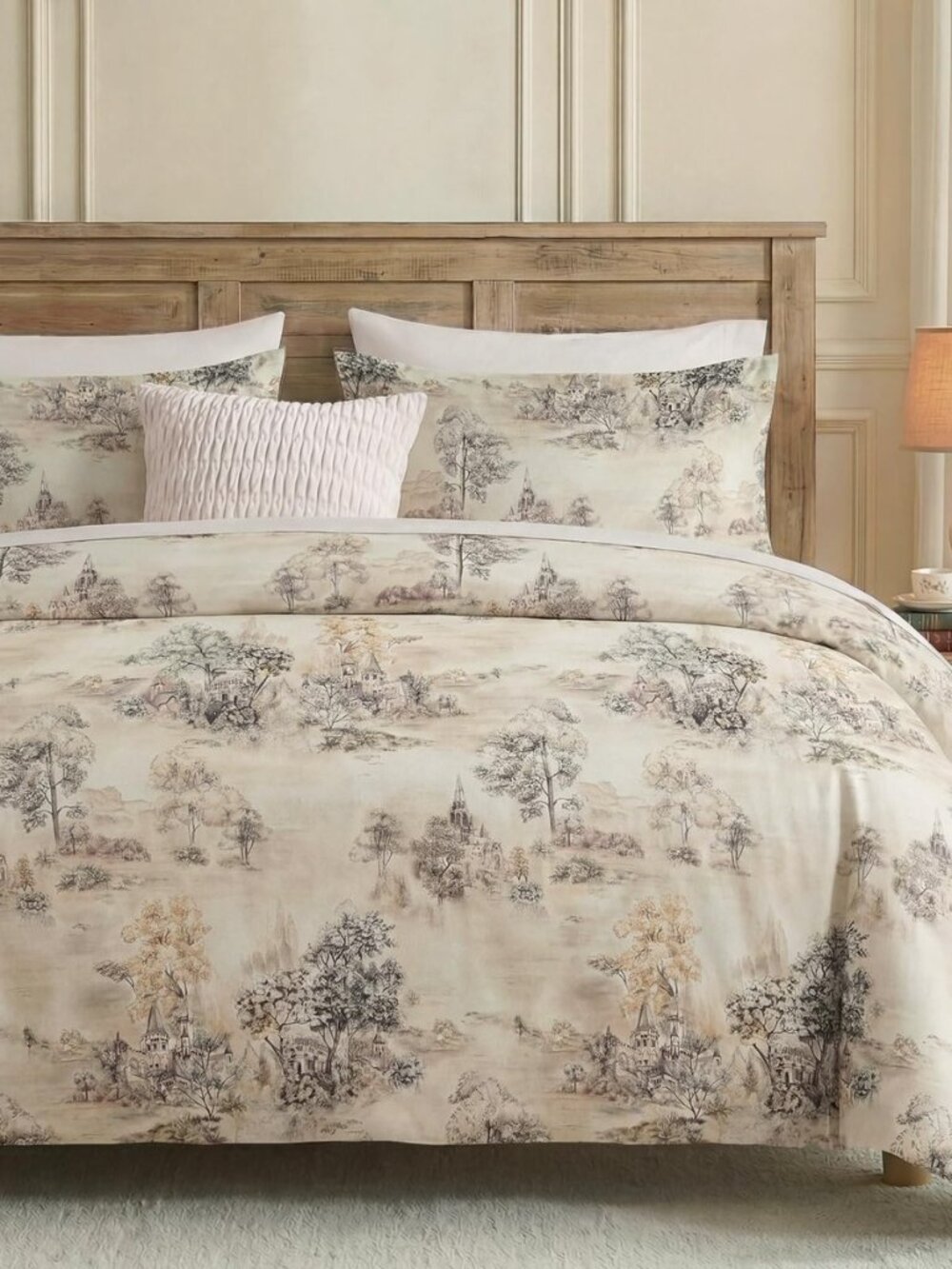 King Duvet Cover Set, 3-Piece 100% Cotton Twill Pastoral Scenic Bedding, Vintage